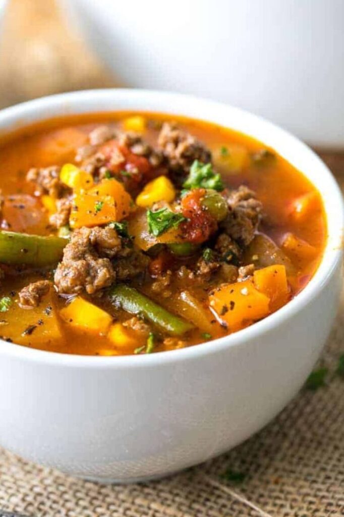 Beef And Vegetable Soup With Hamburger Meat